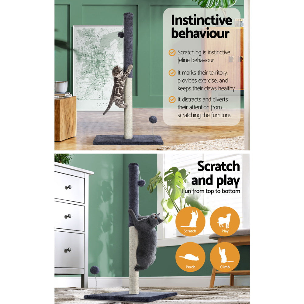 i.Pet - Cat Tree 105cm Scratching Post Scratcher Tower Condo House Hanging toys Grey