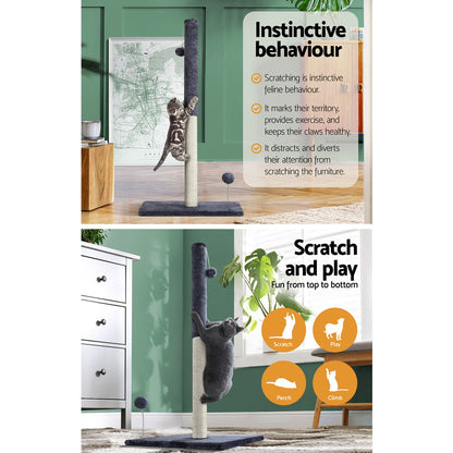 i.Pet - Cat Tree 105cm Scratching Post Scratcher Tower Condo House Hanging toys Grey