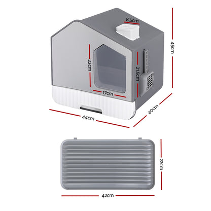 i.Pet - Cat Litter Box Large Tray Kitty Toilet Enclosed Cat Litter Box Hooded Scoop Mat Grey